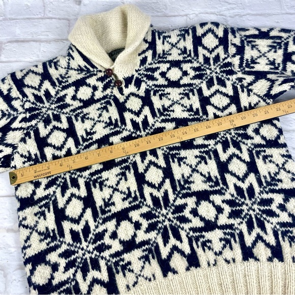 Vtg 90 Polo Country Snowflake Shawl Collar Hand Knit Wool Sweater M - Picture 8 of 10